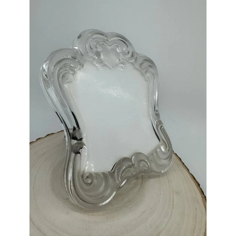Vintage Clear Glass Picture Frame 5x5.5 Heart Scroll Victorian Style Easel